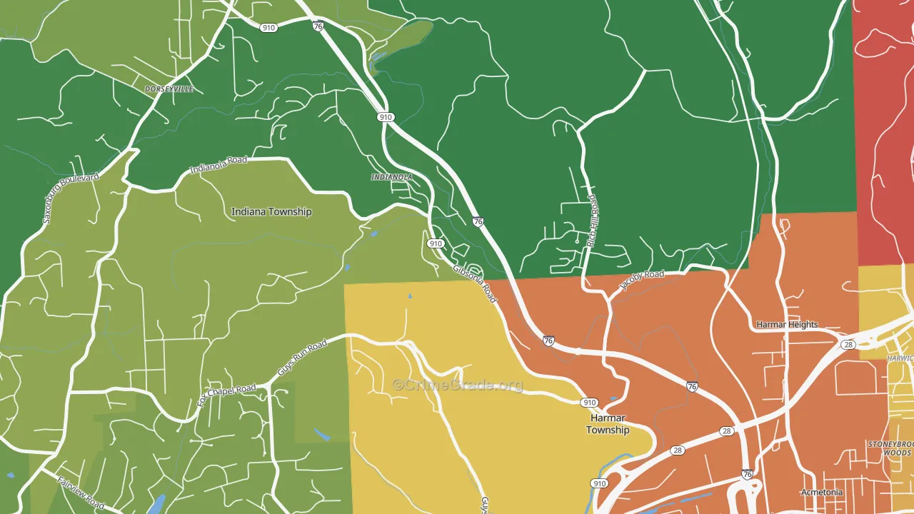 Indianola, PA Map of Burglary Rates