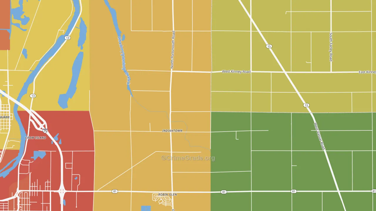 Indiantown, MI Map of Burglary Rates