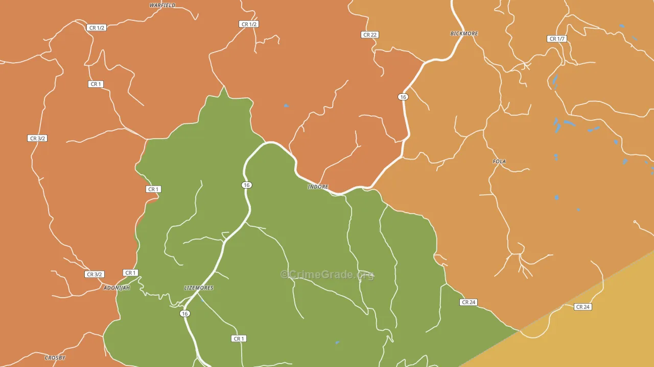 Indore, WV Map of Burglary Rates