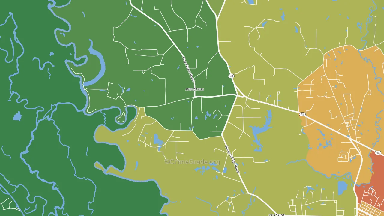 Industrial, MS Map of Burglary Rates