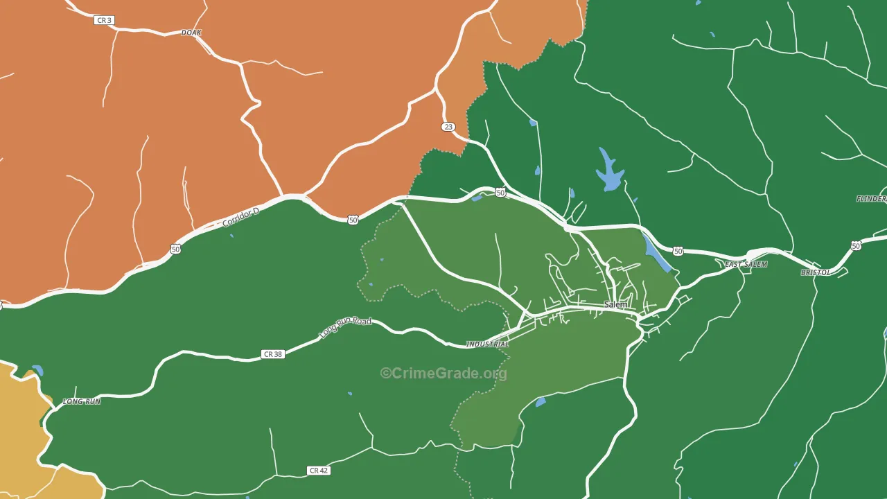 Industrial, WV Map of Burglary Rates