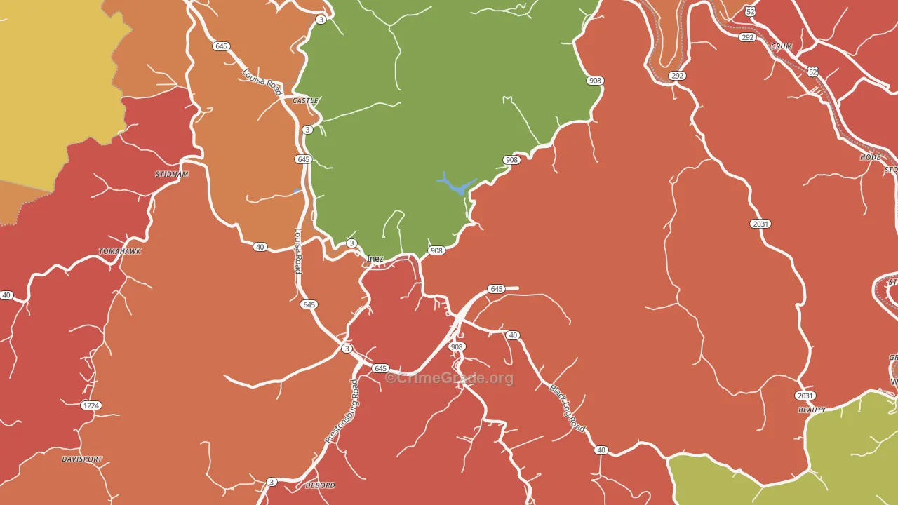 Inez, KY Map of Burglary Rates