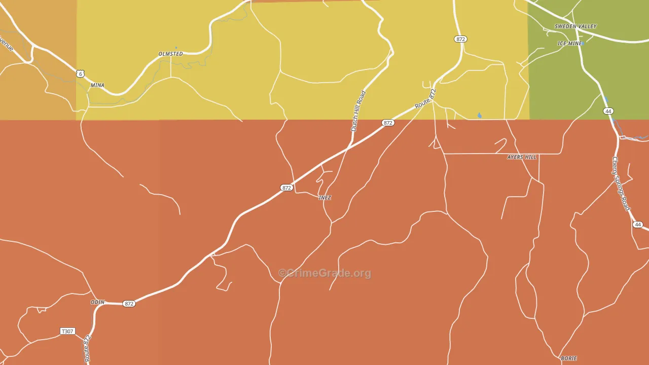 Inez, PA Map of Burglary Rates