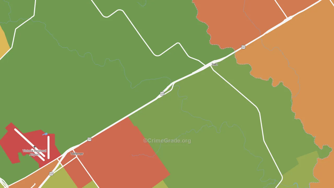 Inez, TX Map of Burglary Rates