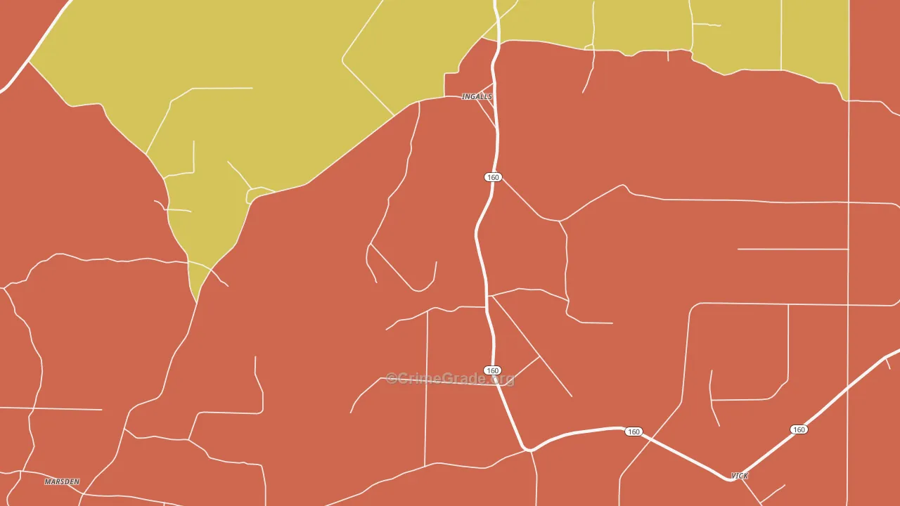Ingalls, AR Map of Burglary Rates