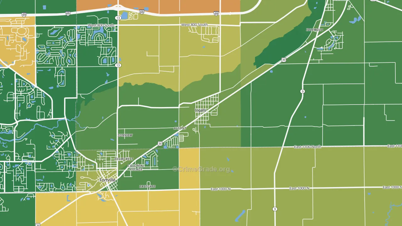 Ingalls, IN Map of Burglary Rates