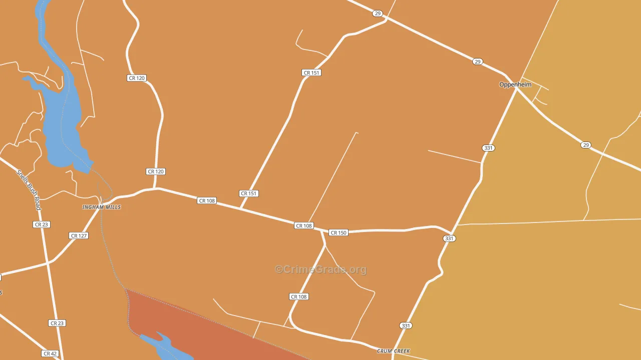 Ingham Mills, NY Map of Burglary Rates