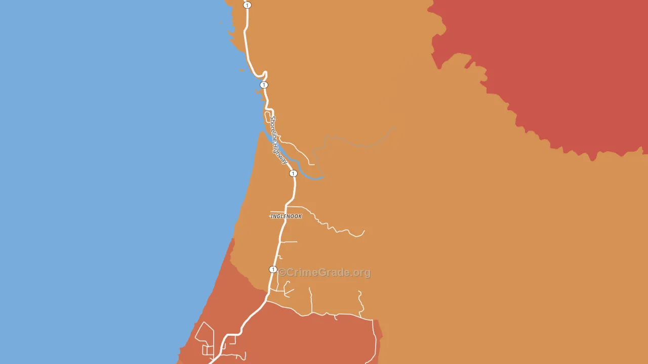 Inglenook, CA Map of Burglary Rates