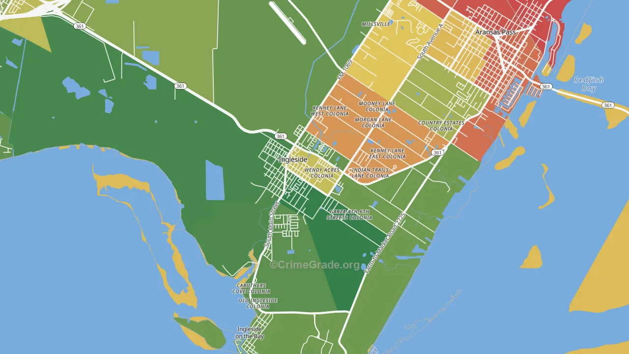 Ingleside, TX Map of Burglary Rates