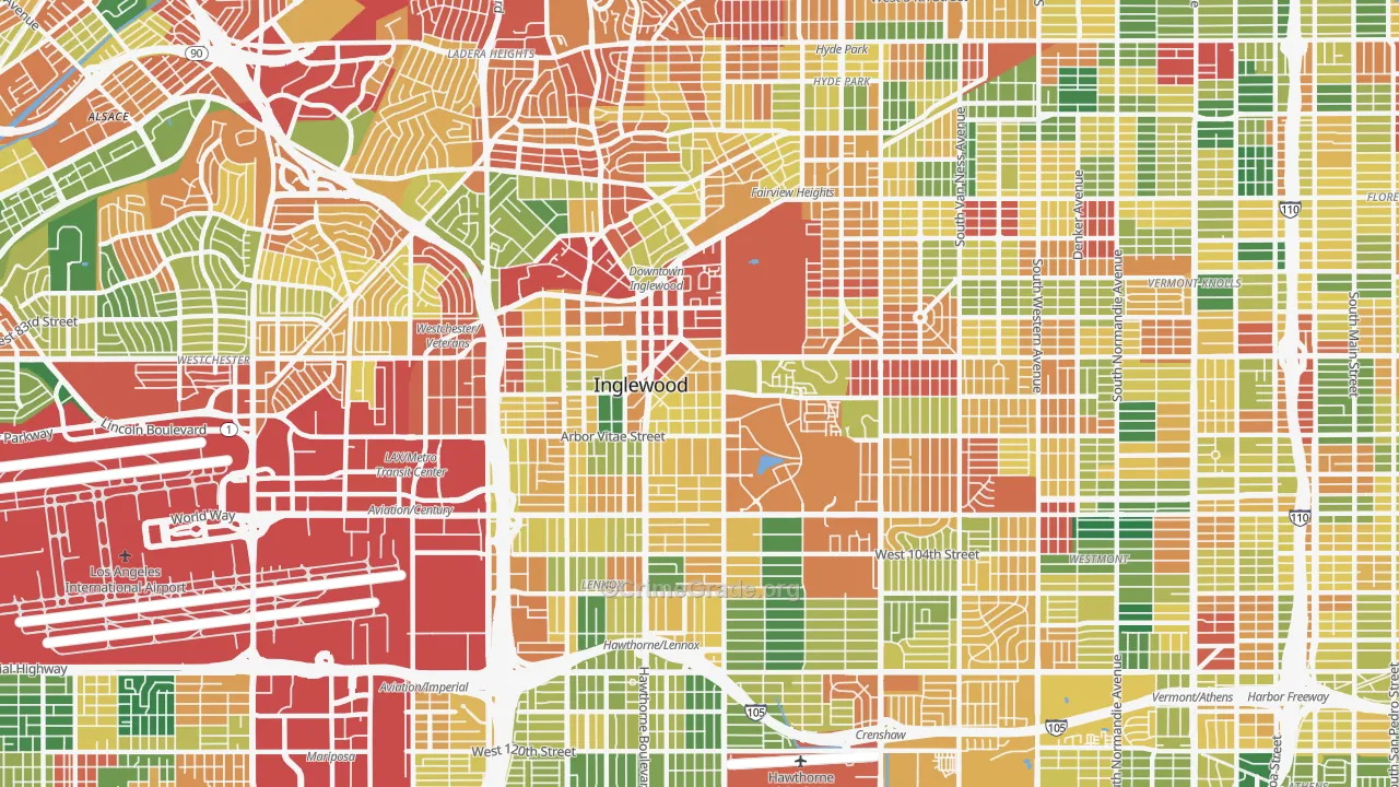 Inglewood, CA Map of Burglary Rates