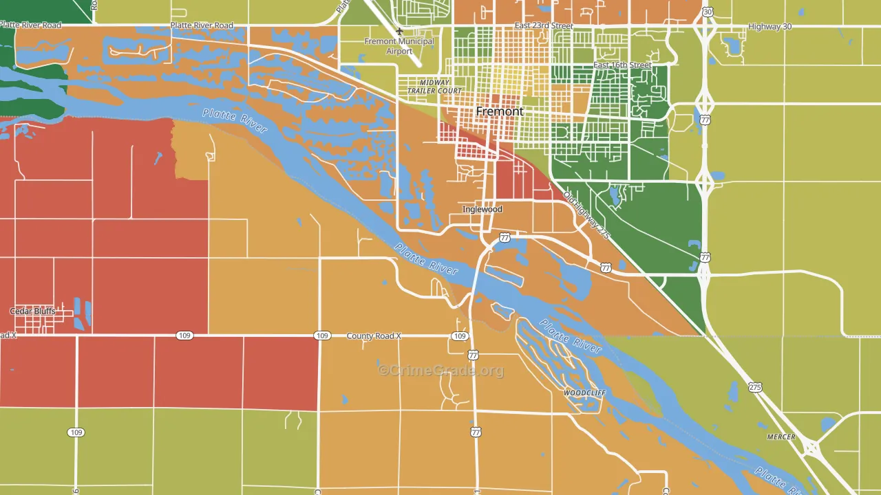 Inglewood, NE Map of Burglary Rates