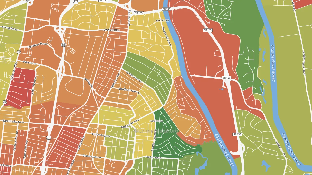 Inglewood-Riverwood, Nashville, TN Map of Burglary Rates