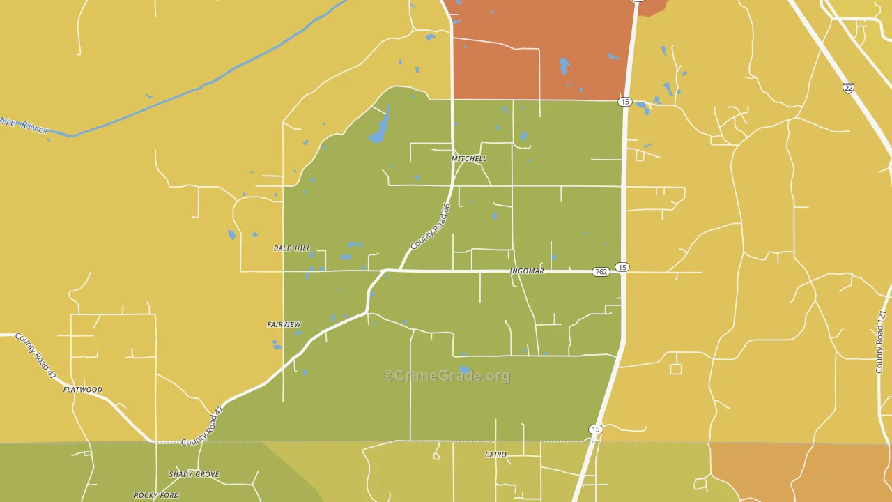 Ingomar, MS Map of Burglary Rates