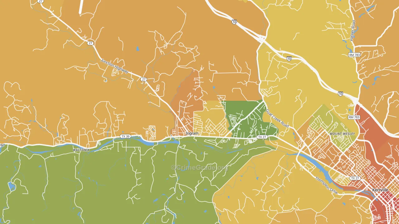 Ingram, TX Map of Burglary Rates