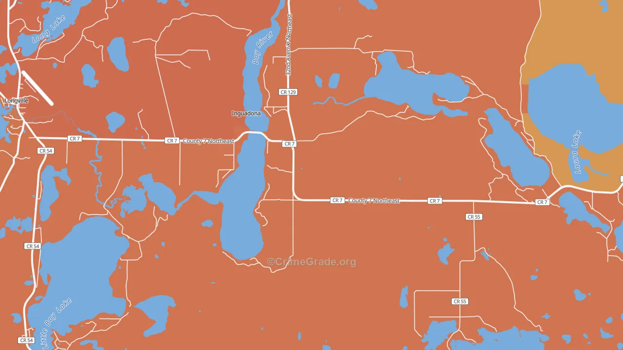 Inguadona, MN Map of Burglary Rates