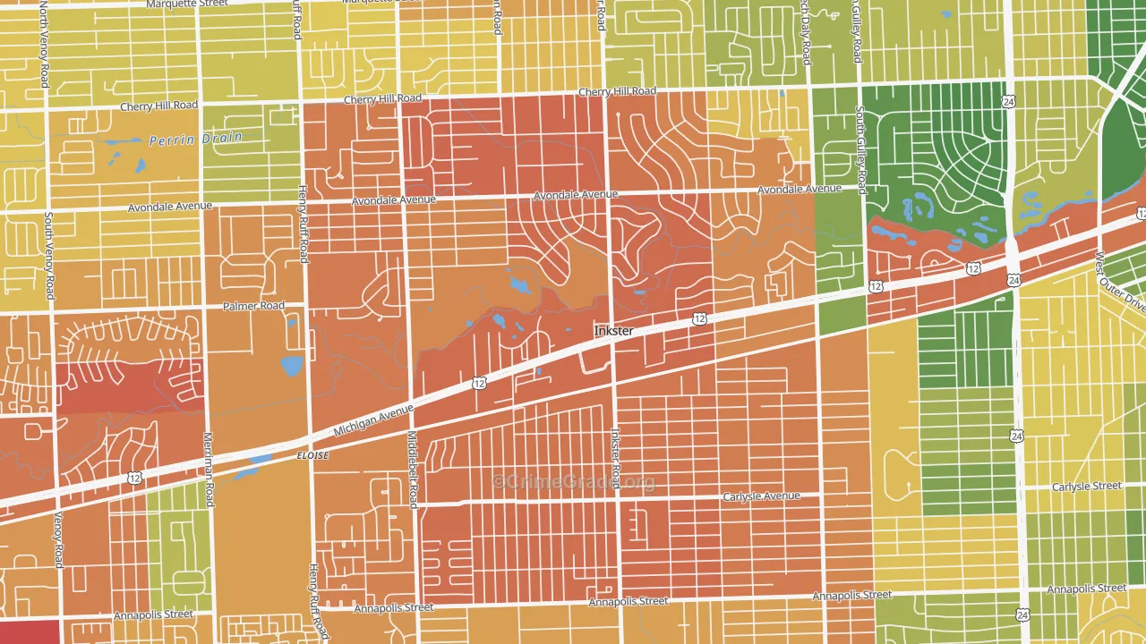 Inkster, MI Map of Burglary Rates