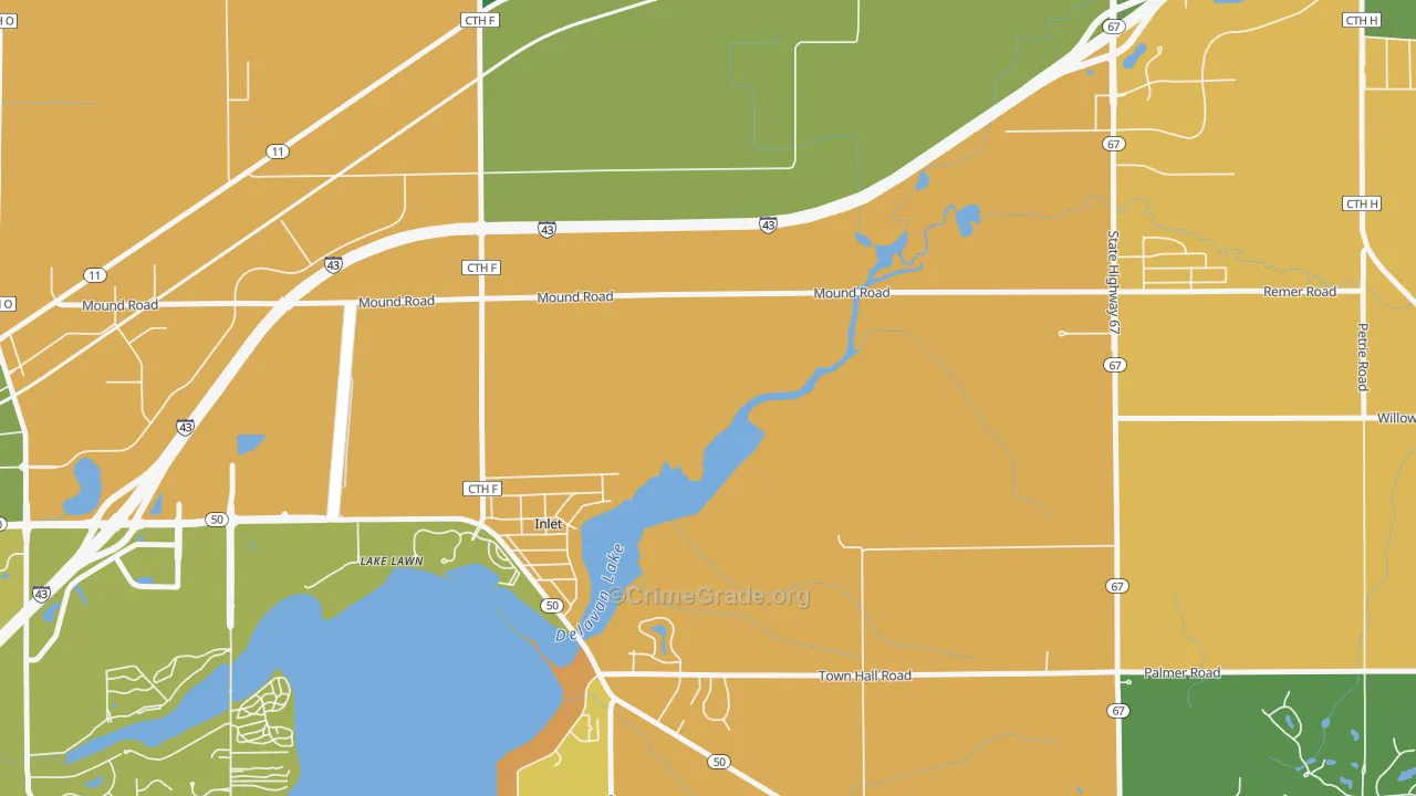 Inlet, WI Map of Burglary Rates