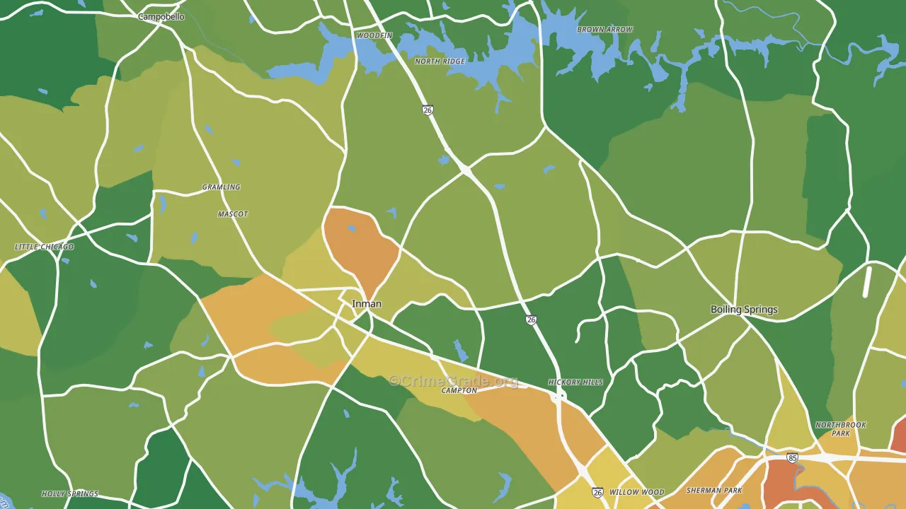 Inman, SC Map of Burglary Rates