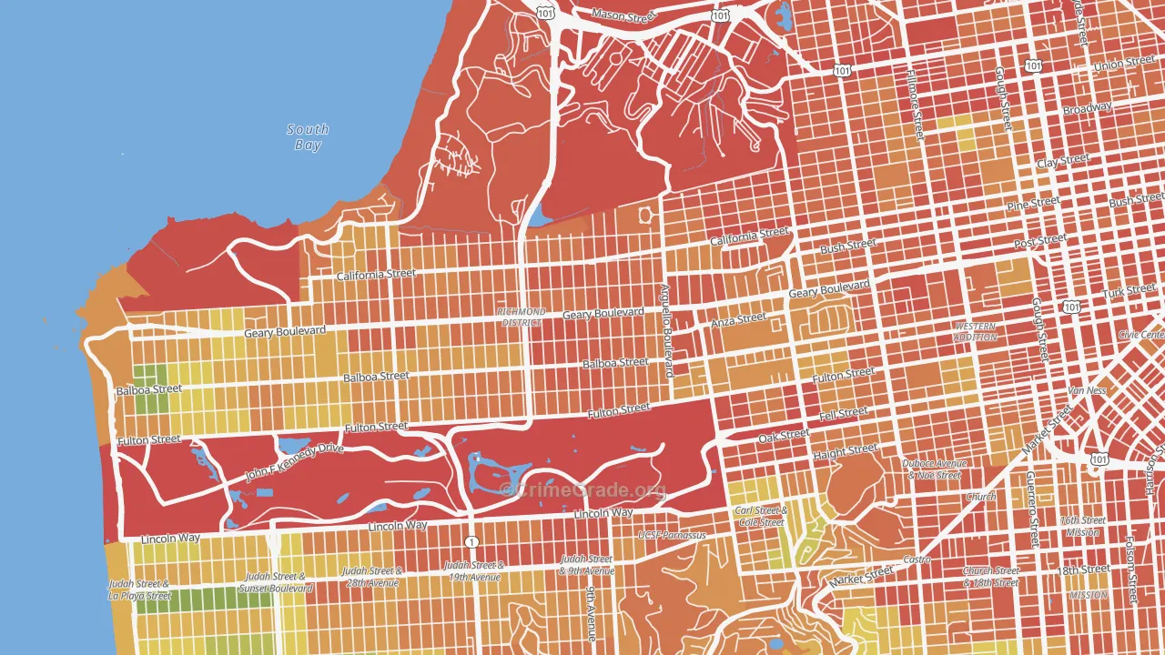 Inner Richmond, San Francisco, CA Map of Burglary Rates