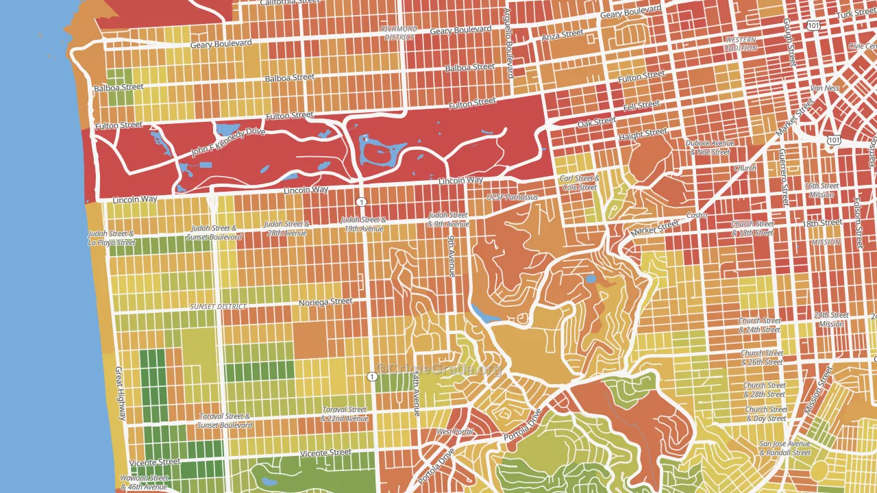 Inner Sunset, San Francisco, CA Map of Burglary Rates