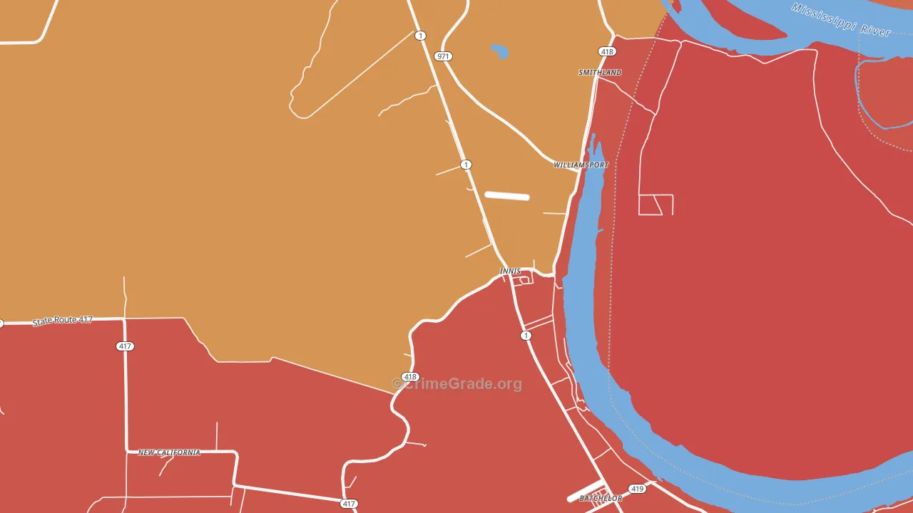 Innis, LA Map of Burglary Rates