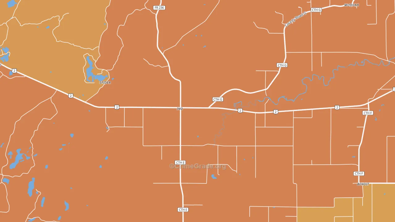 Ino, WI Map of Burglary Rates