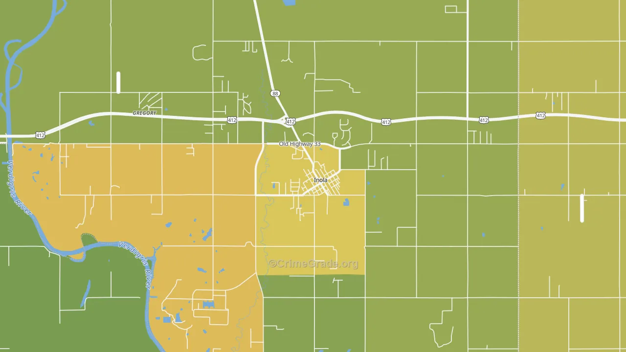 Inola, OK Map of Burglary Rates