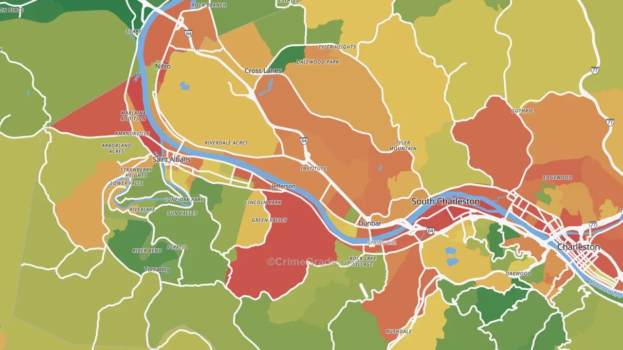 Institute, WV Map of Burglary Rates