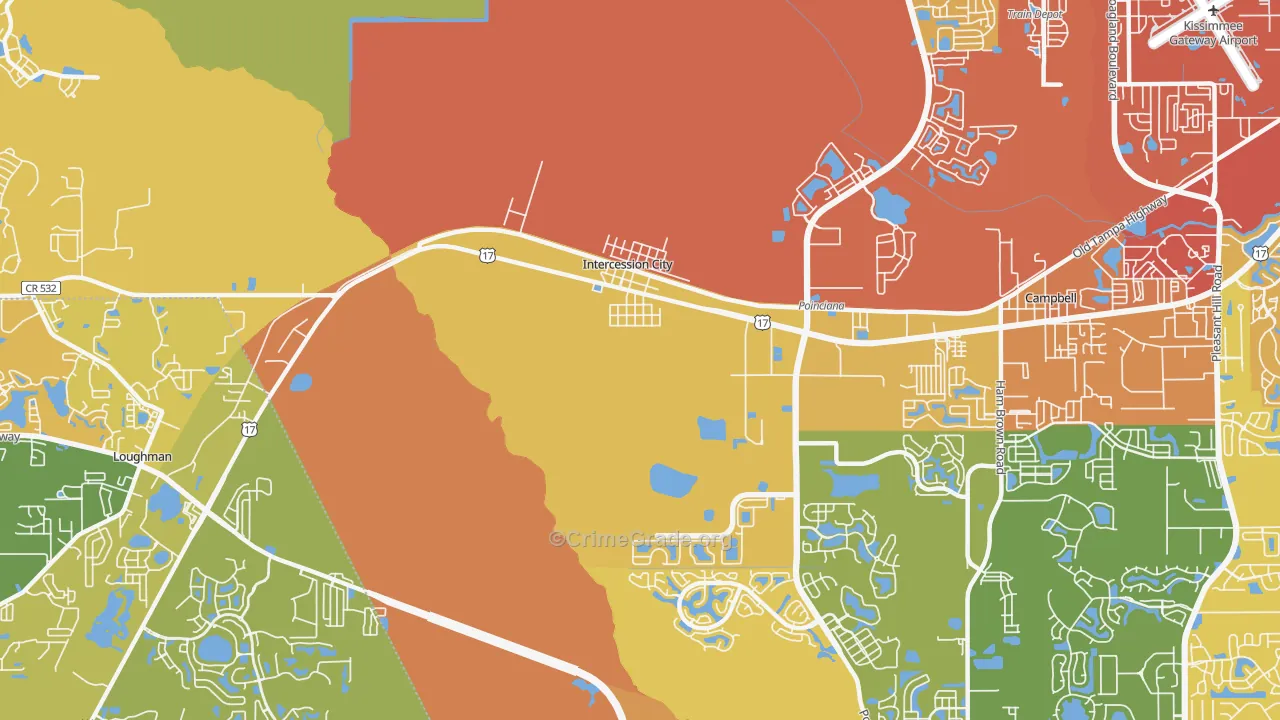 Intercession City, FL Map of Burglary Rates