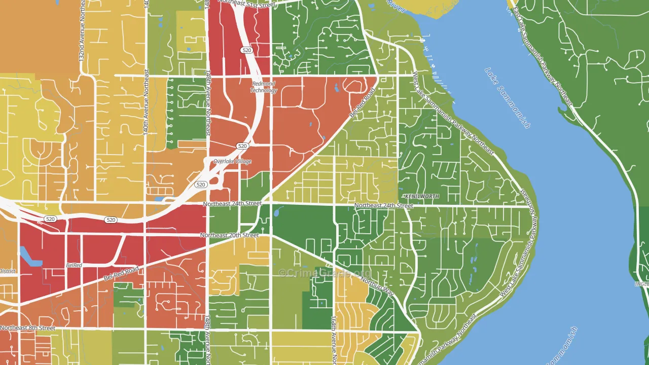 Interlake, Bellevue, WA Map of Burglary Rates
