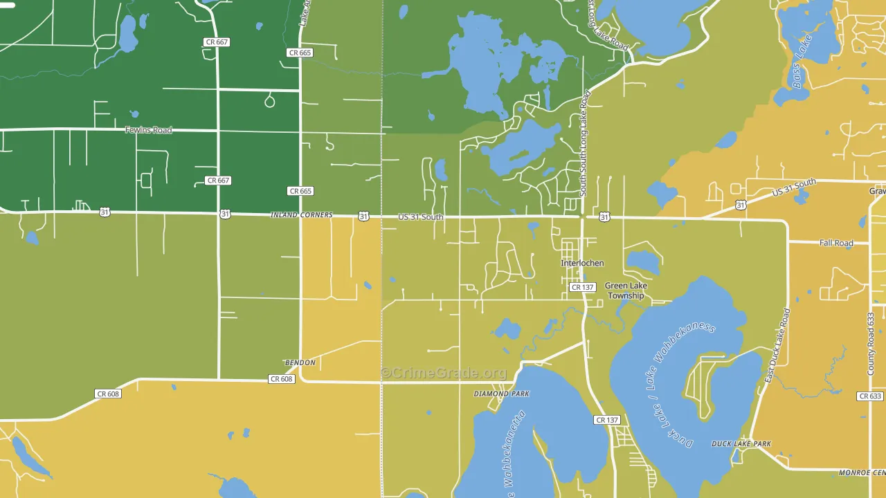 Interlochen, MI Map of Burglary Rates