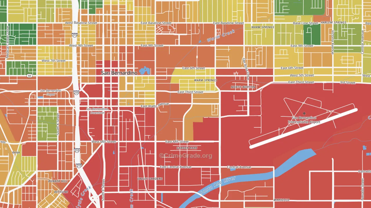 International, San Bernardino, CA Map of Burglary Rates