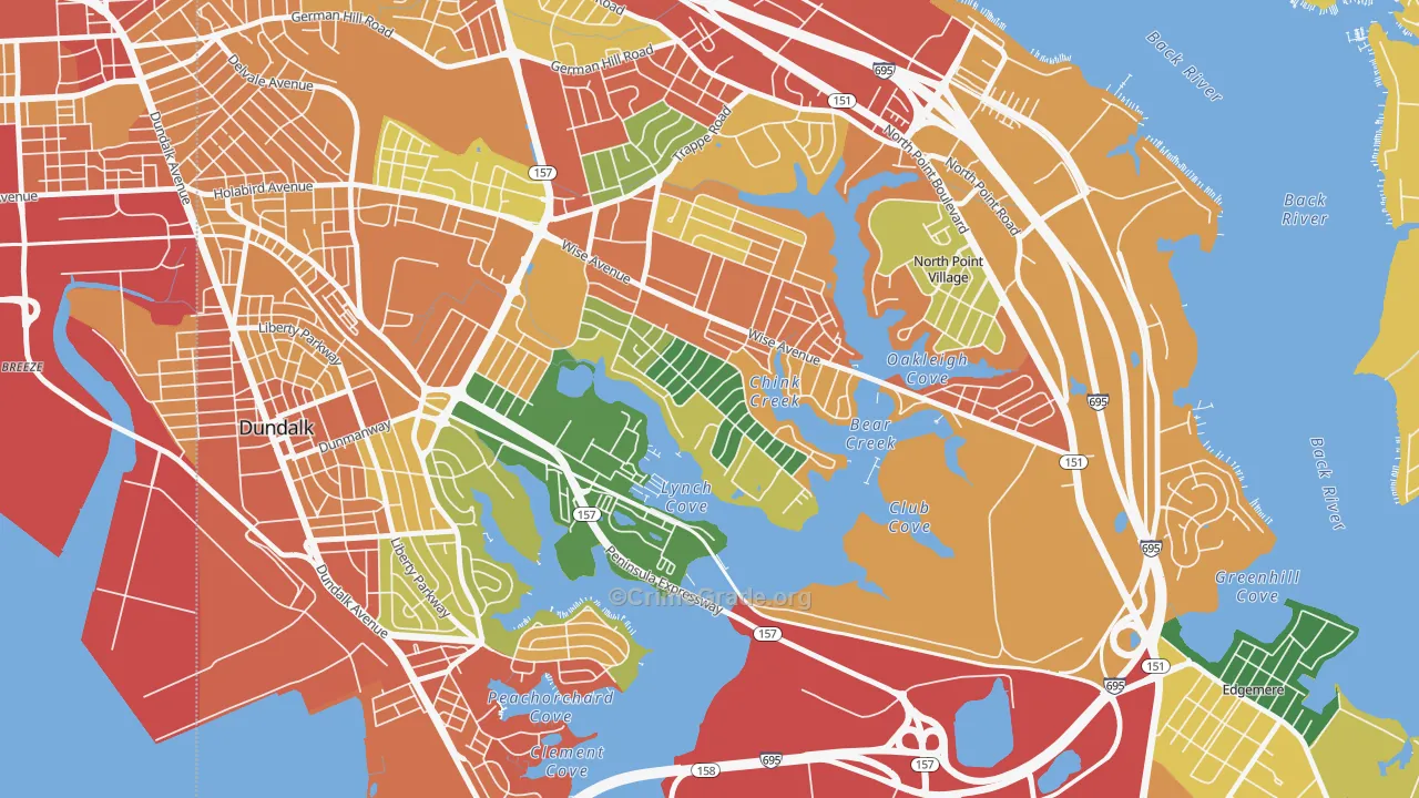 Inverness, Dundalk, MD Map of Burglary Rates