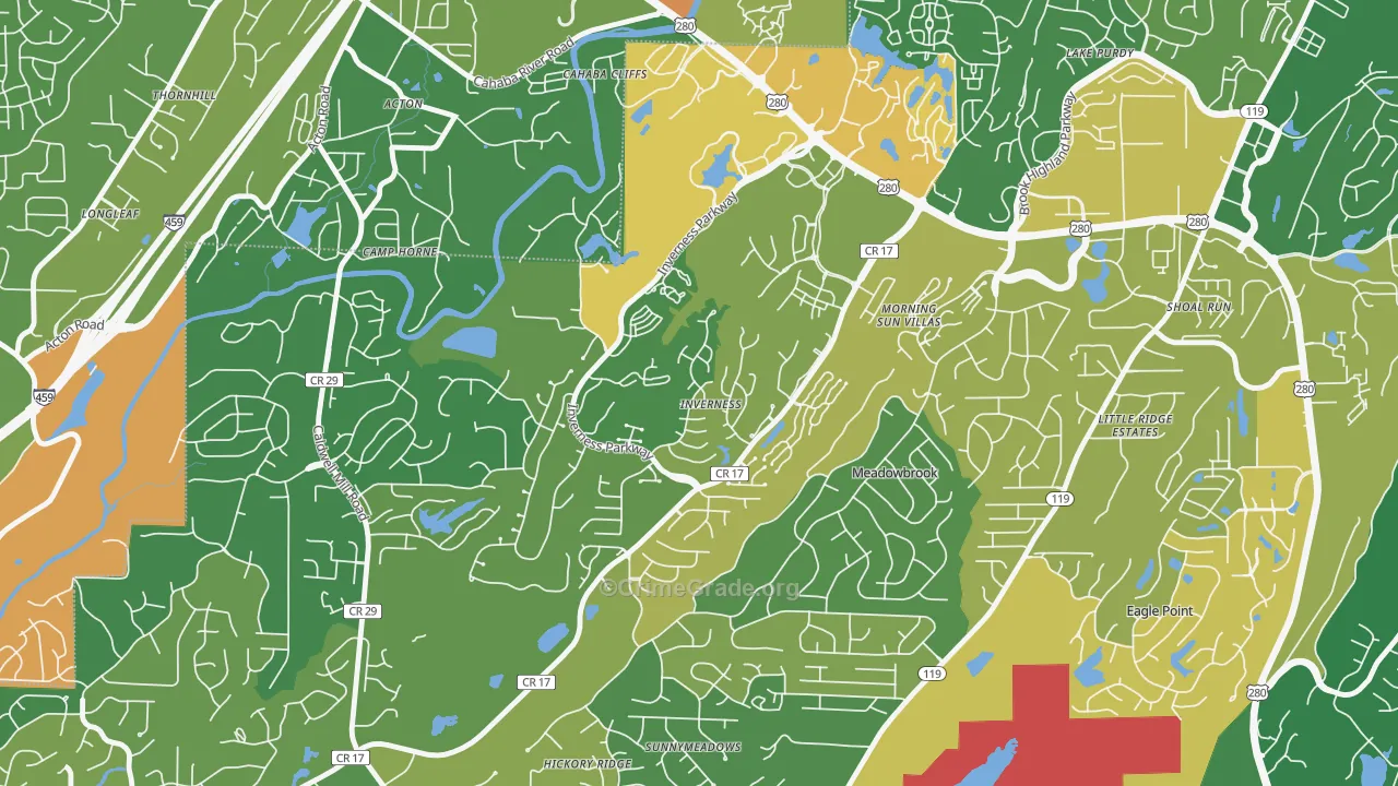 Inverness, Hoover, AL Map of Burglary Rates