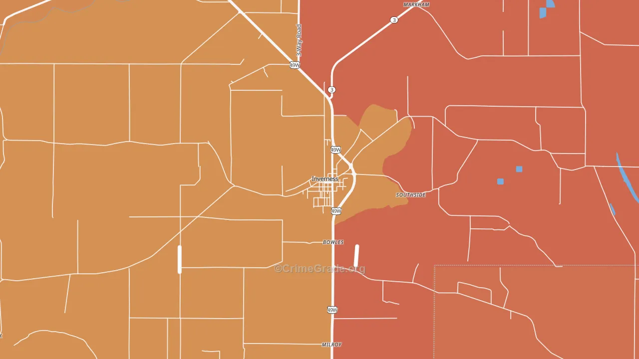 Inverness, MS Map of Burglary Rates