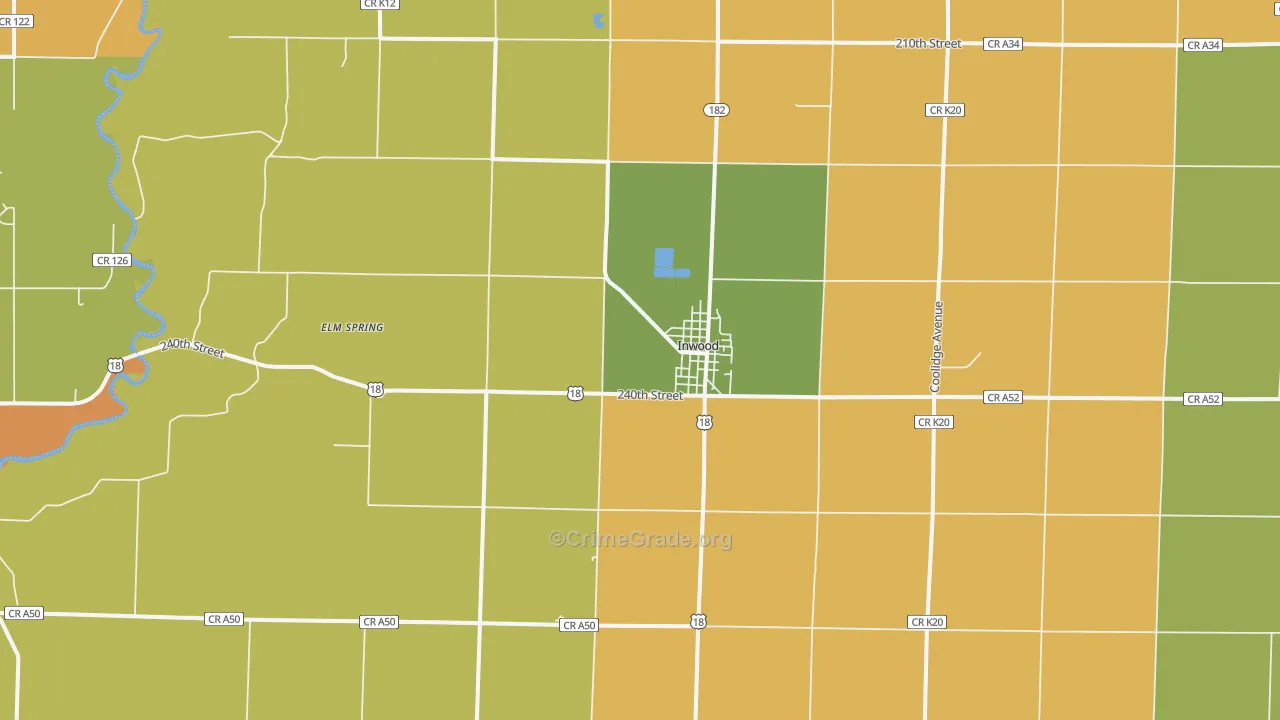 Inwood, IA Map of Burglary Rates