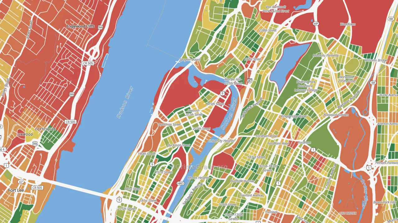 Inwood, Manhattan, NY Map of Burglary Rates