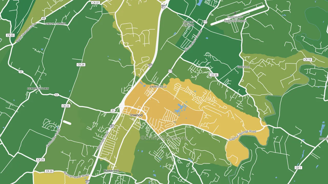 Inwood, WV Map of Burglary Rates