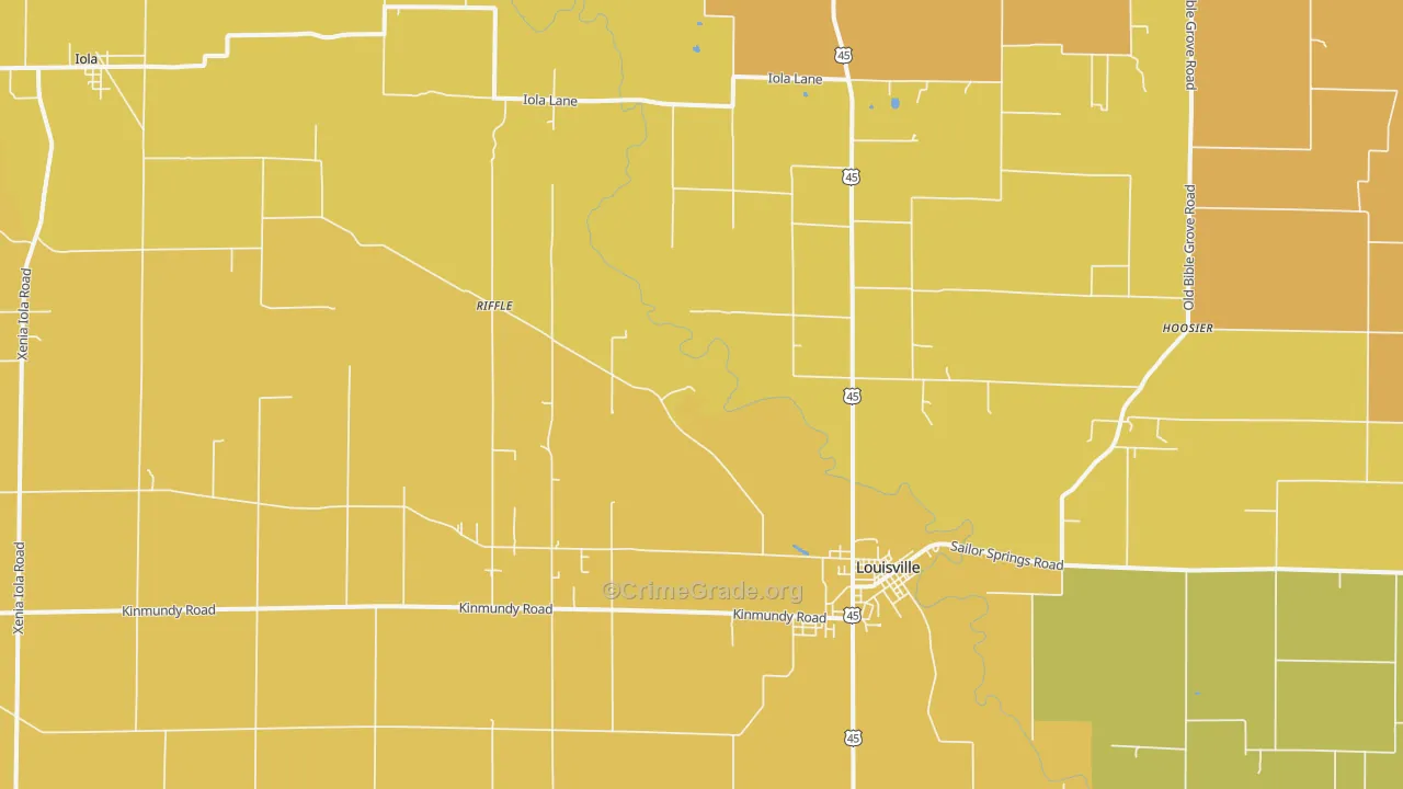 Iola, IL Map of Burglary Rates