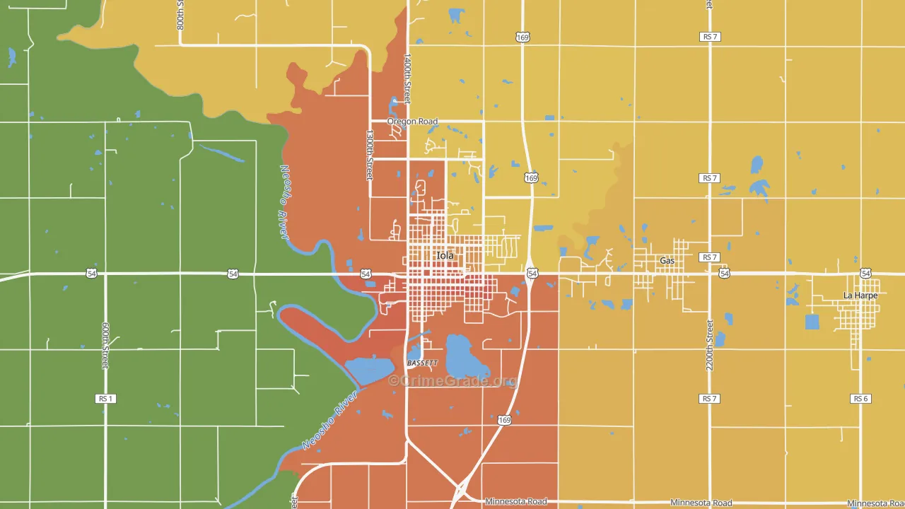 Iola, KS Map of Burglary Rates