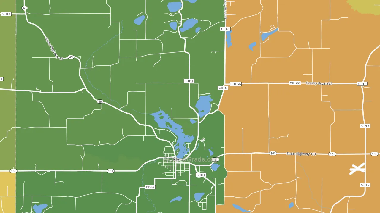 Iola, WI Map of Burglary Rates