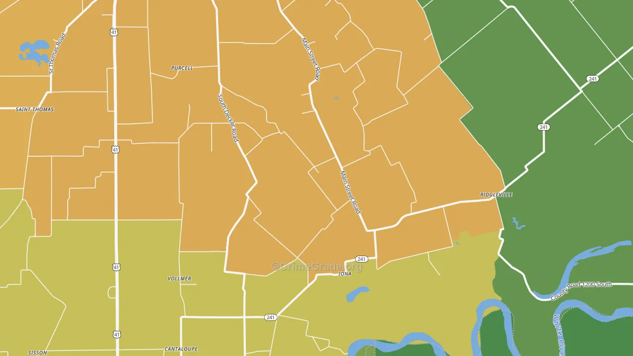 Iona, IN Map of Burglary Rates