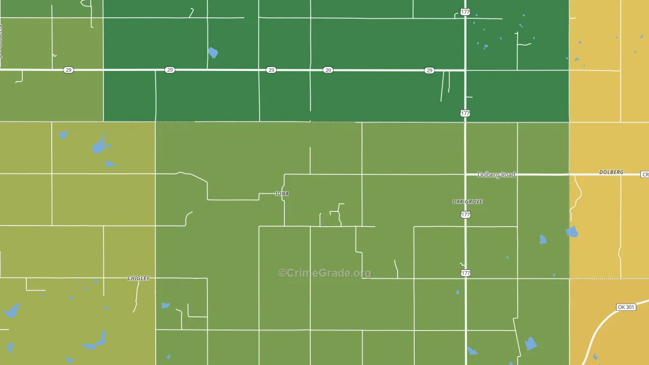 Iona, OK Map of Burglary Rates