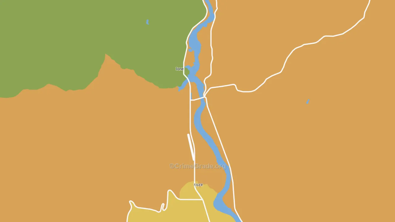 Ione, WA Map of Burglary Rates