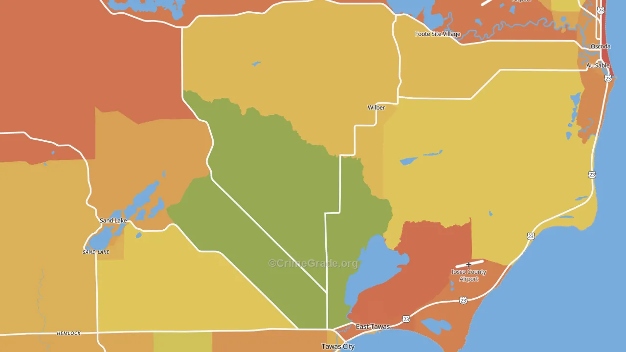 Iosco County, MI Map of Burglary Rates