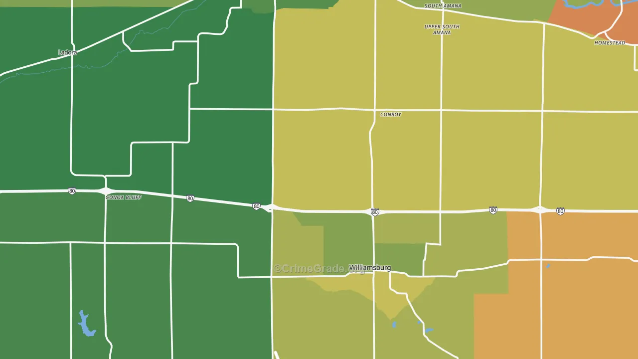 Iowa County, IA Map of Burglary Rates