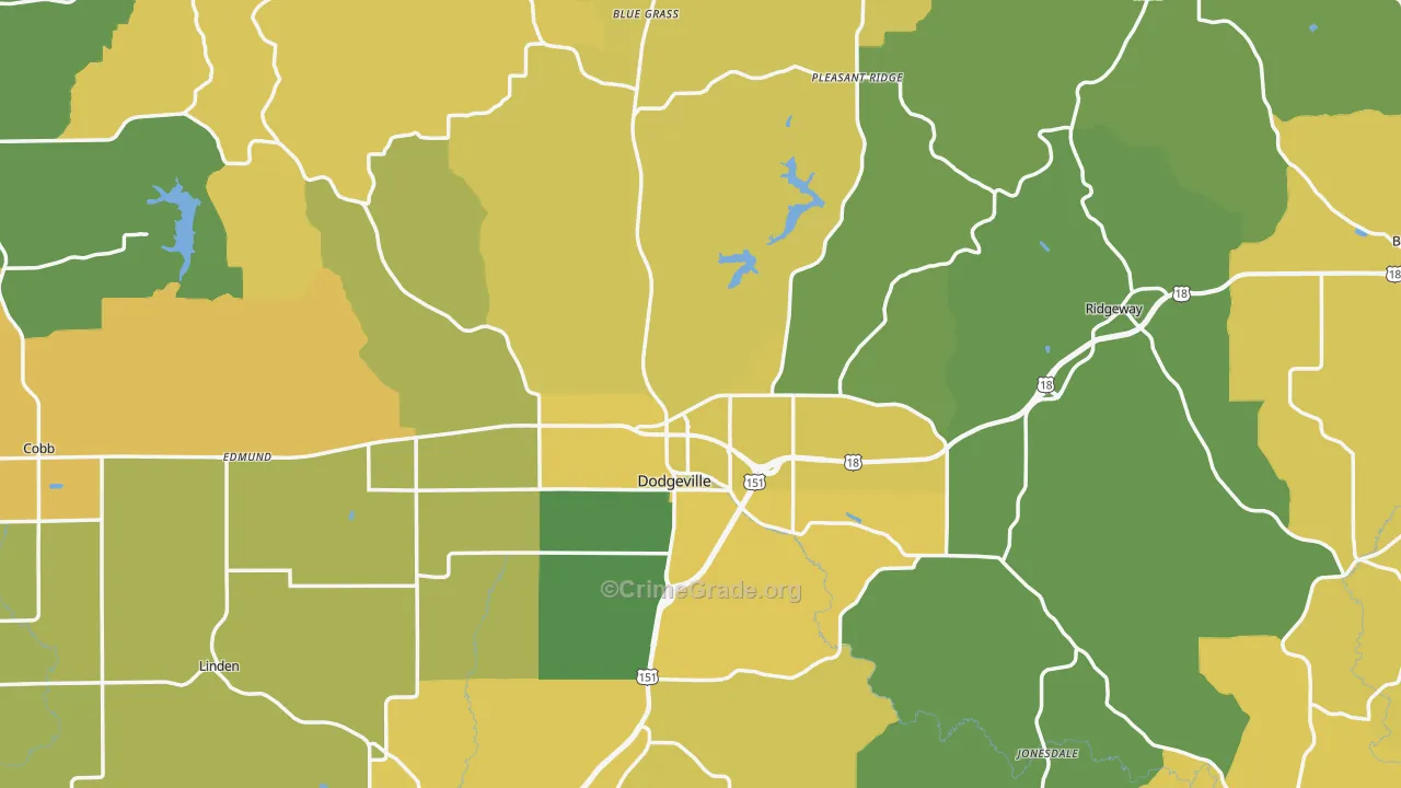 Iowa County, WI Map of Burglary Rates