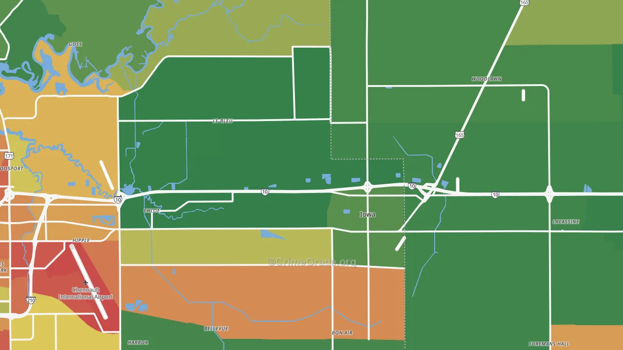 Iowa, LA Map of Burglary Rates