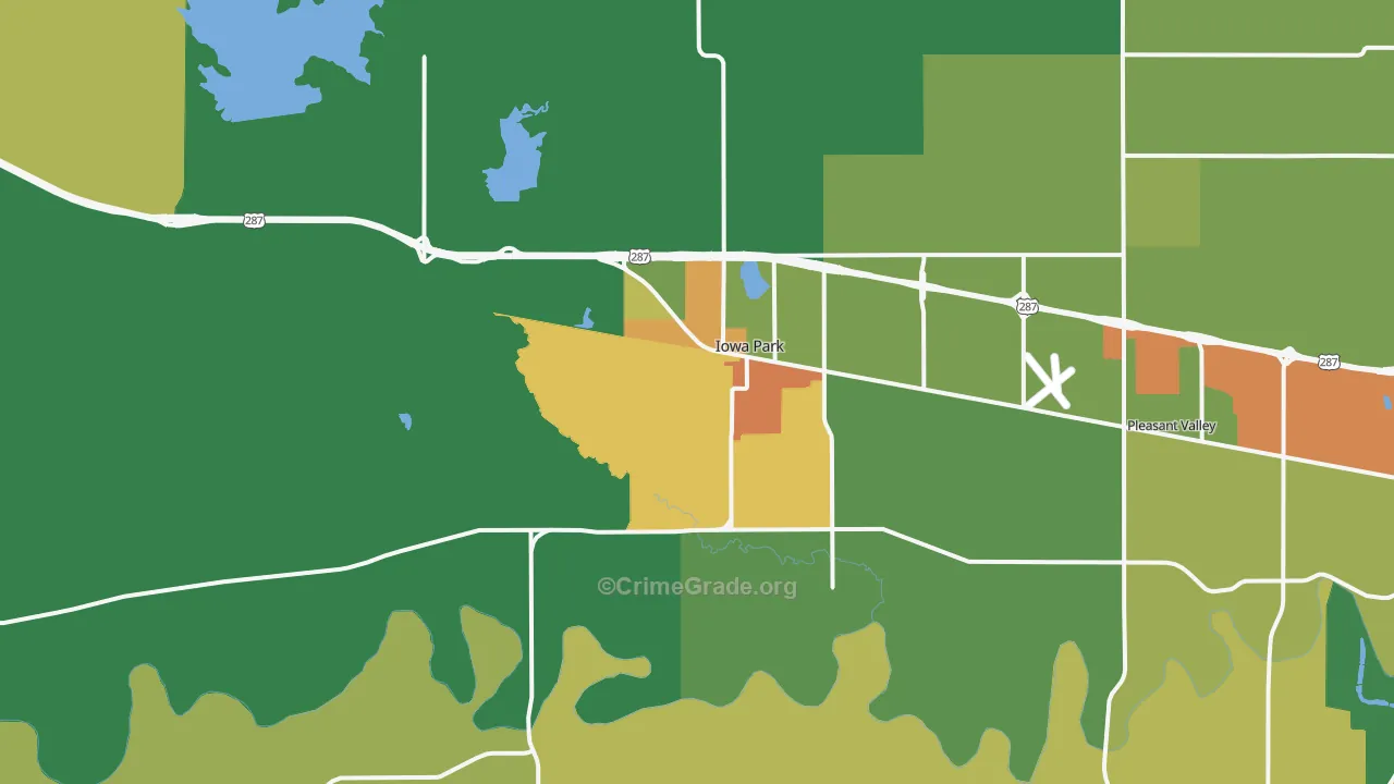 Iowa Park, TX Map of Burglary Rates