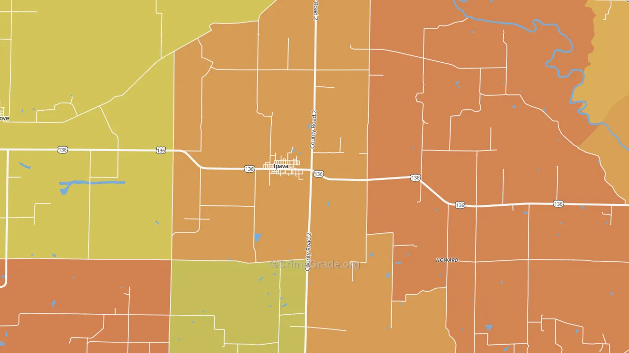 Ipava, IL Map of Burglary Rates
